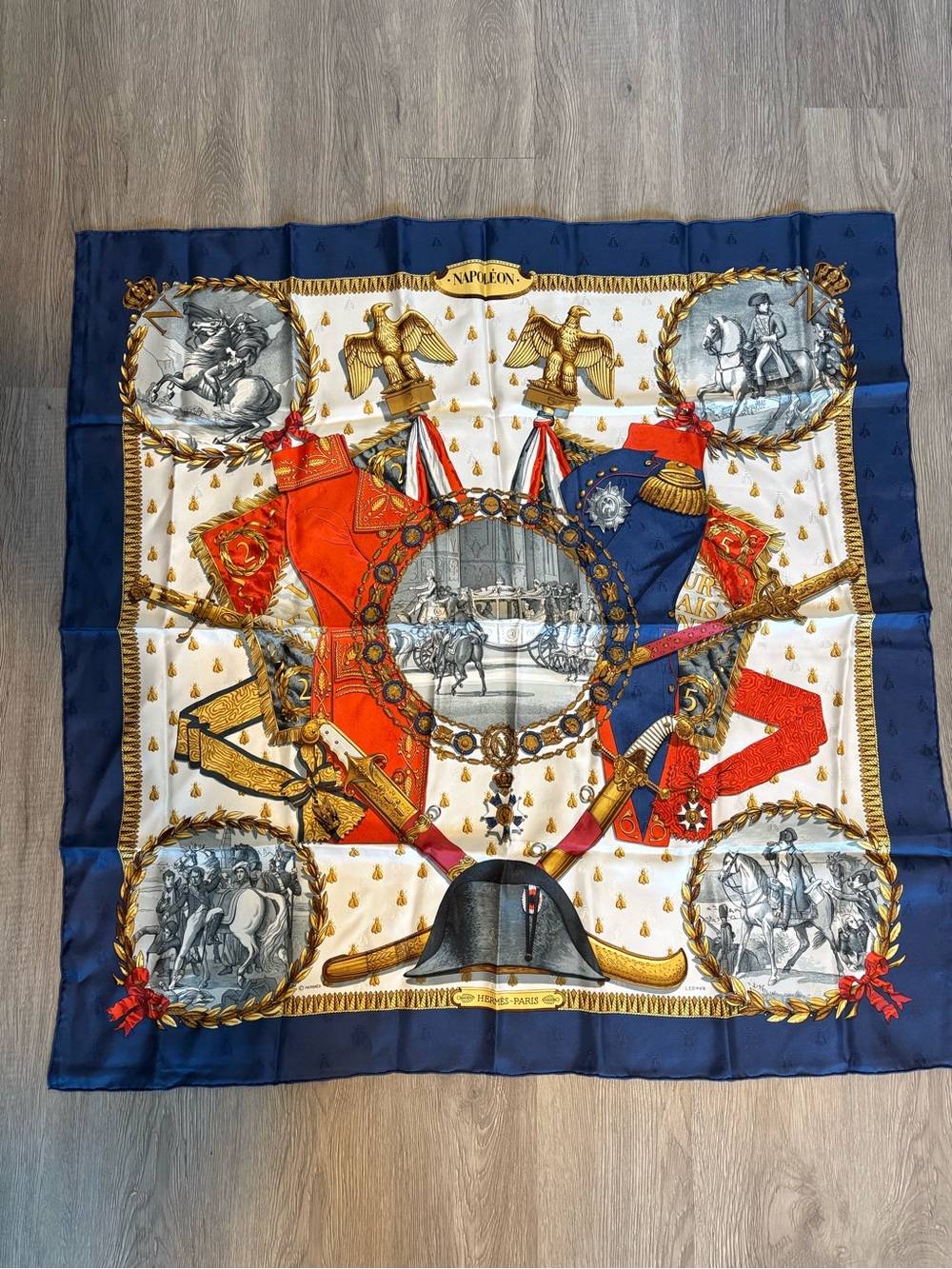 Hermés Napoléon Jacquard Silk Scarf - Blue & Multicolor Print - like new